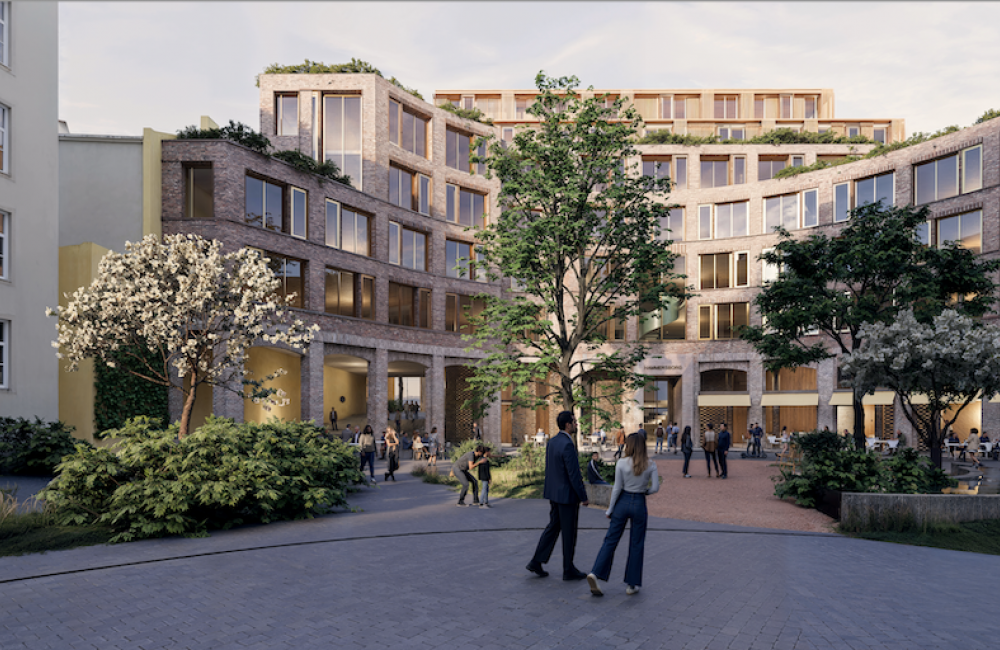 Nytt forslag for Kommandant T.I Øgrims plass med åpne bylivsfunksjoner på gateplan og en fasade som definerer byrommet. Ill.: Atelier Oslo Nytt forslag for Kommandant T.I Øgrims plass med åpne bylivsfunksjoner på gateplan og en fasade som definerer byrommet. Ill.: Atelier Oslo